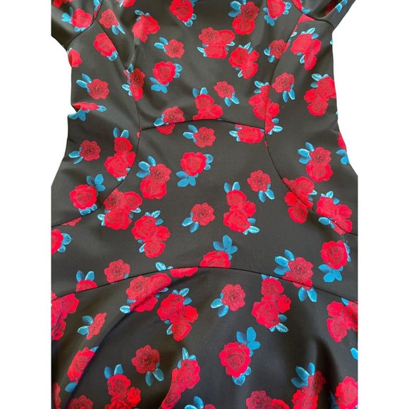 Lane Bryant Rose Print Square Neck Fit Flare Dress Size 16 Rockabilly Goth - Picture 3 of 8